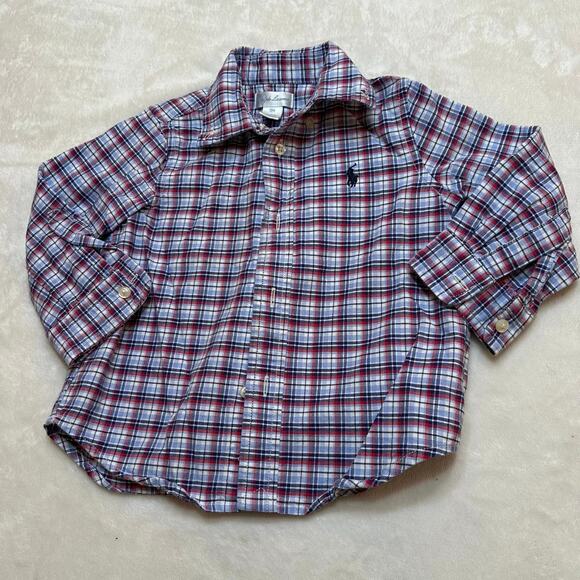 Ralph Lauren Plaid Button Down Shirt sz 18 M Red White Blue Plaid Preppy Classic - Picture 4 of 6